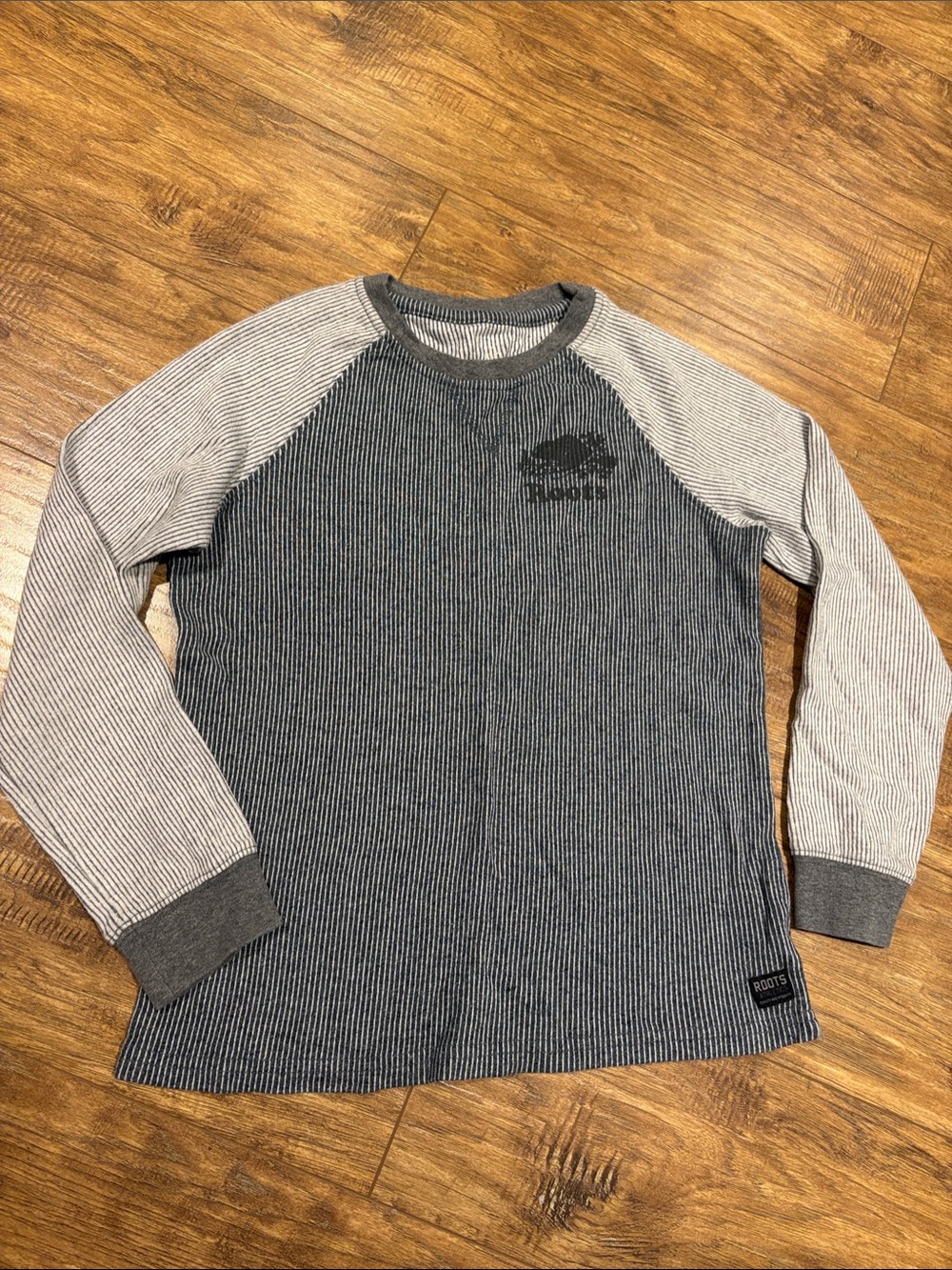 Roots Boys' Gray Striped Raglan Long Sleeve Tee